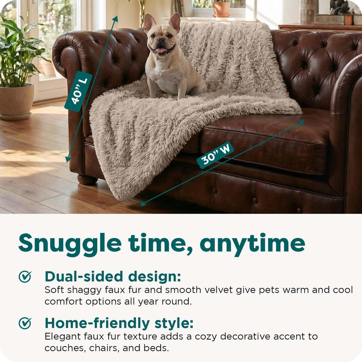 Furhaven Waterproof Throw Blanket for Dogs & Indoor Cats, Washable - Shaggy Plush Calming Long Faux Fur & Velvet Dog Blanket - Taupe, Medium