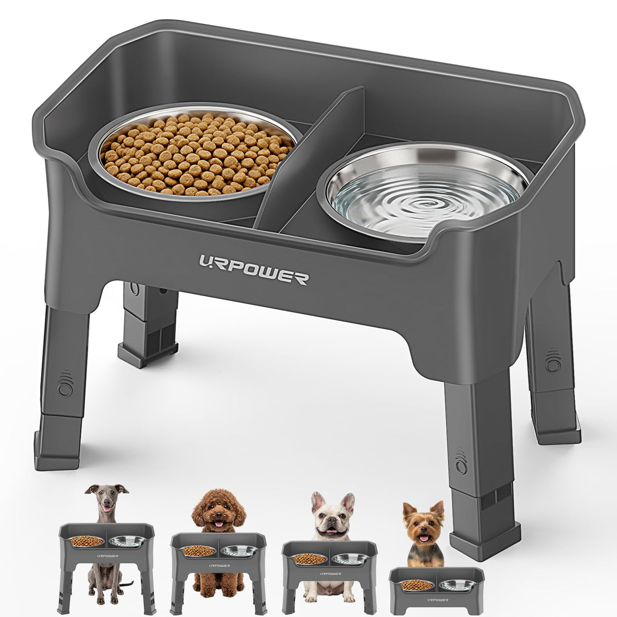 URPOWER Mess Proof Elevated Dog Bowls, Splash Guard Raised Bowl Stand