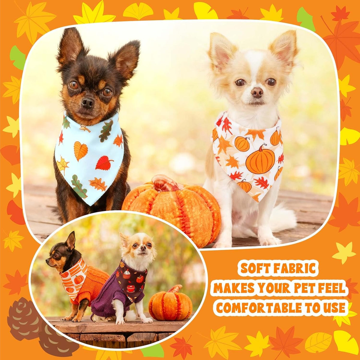 Aliceset 240 Pcs Thanksgiving Fall Leaves Dog Bandanas Bulk
