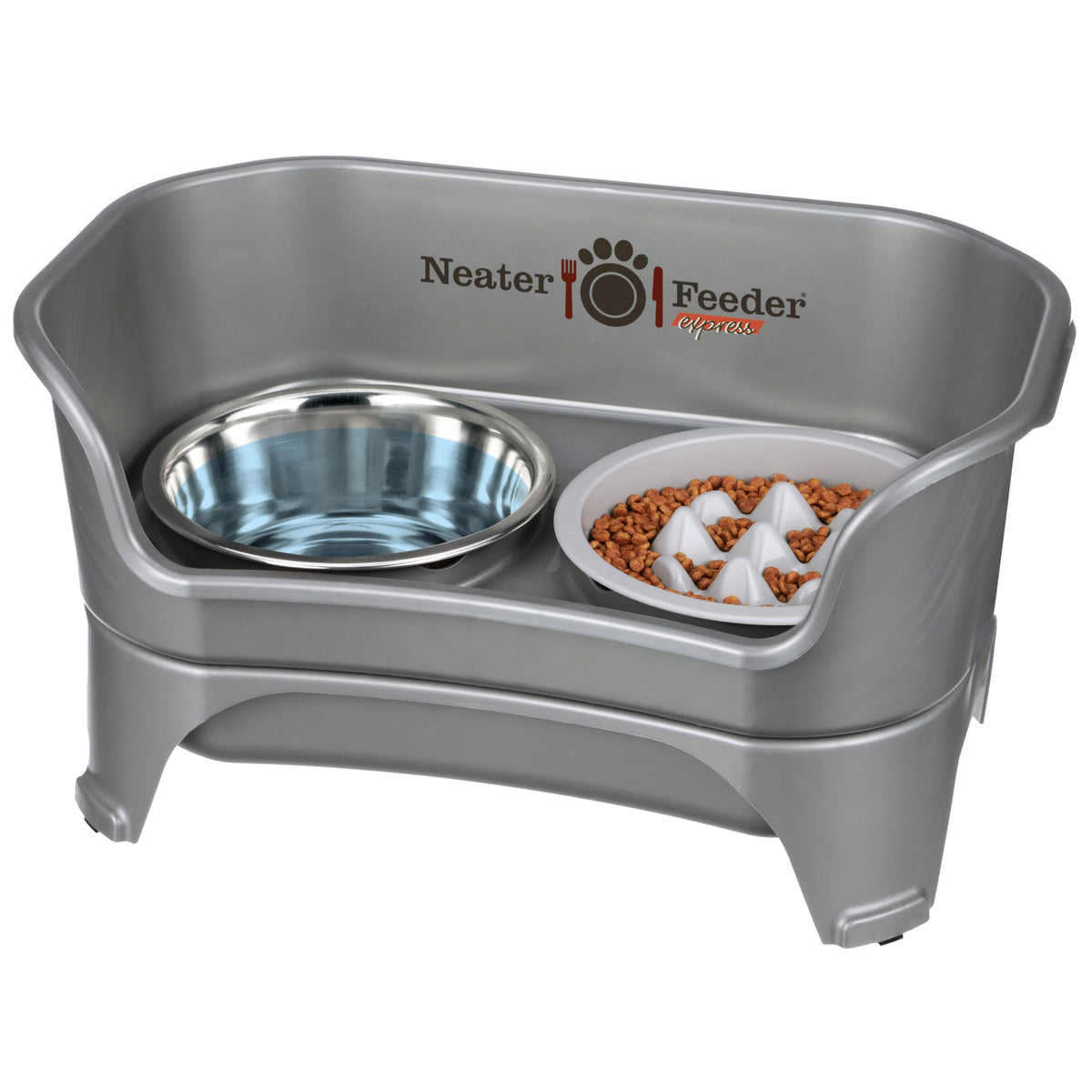 Neater Feeder Express Mess Proof Dog Bowls Elevated for Small Breeds Under 15 Lb, Made in USA, No Spill Raised Dog Food Bowl Stand, Stainless Steel Food and Water Bowl Set, Feeding Station, Black