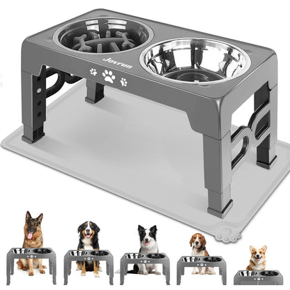 Jovrun Elevated Dog Bowls for Small Dogs and Cats, Non-Slip Cat Bowls with 2 Thick 5.5" Stainless Steel Dishes, Dog Feeder 2 Heights Adjustable to 2.6"-5.3"