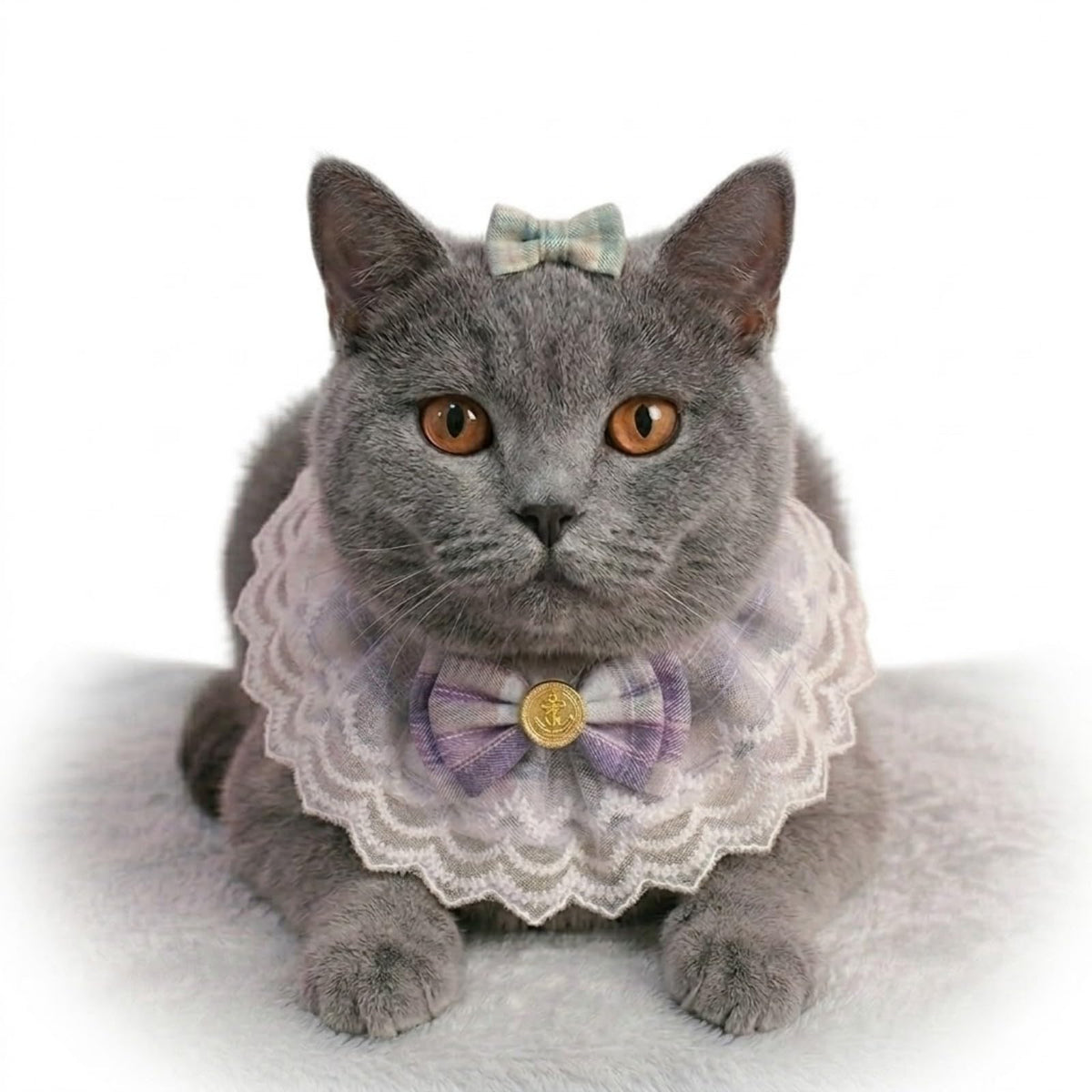 Handmade Cat Bandana with Bowtie - Khaki Plaid Boho Pet Collar Scarf for Birthday, Party, Photoshoot - Adjustable Bib Outfit for Small Dogs, Puppies, Cats, Kittens, and Rabbits