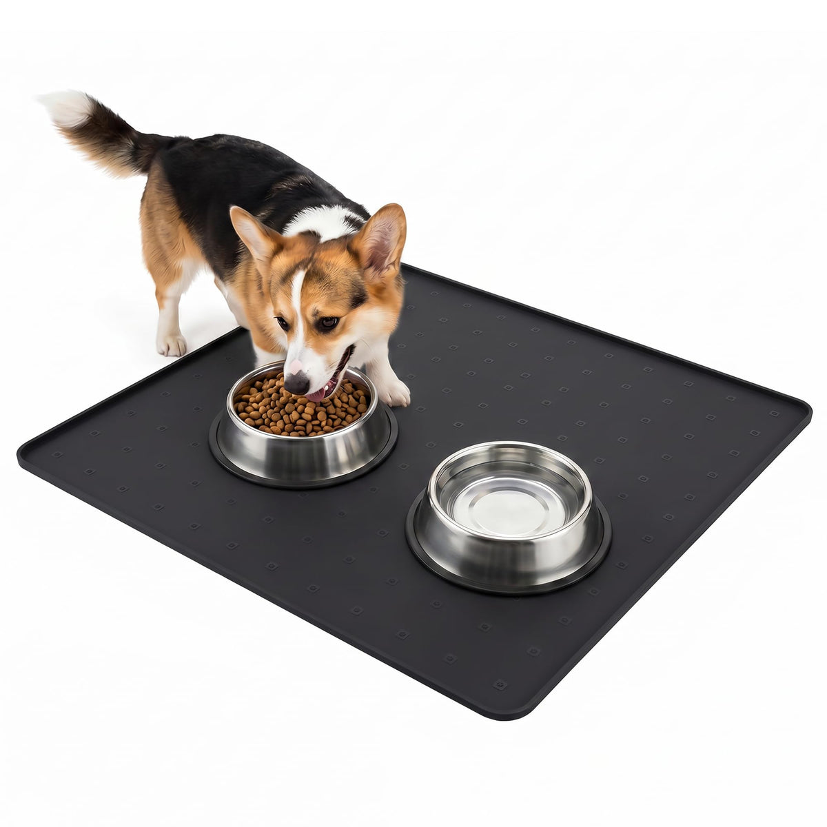 Extra Large 34x22 Inch Machine Washable Silicone Pet Food Mat - Waterproof Dog & Cat Bowl Mat with Raised Edge, Non-Slip Floor Protector for Large Dogs, Multi-Pet Homes (Grey)