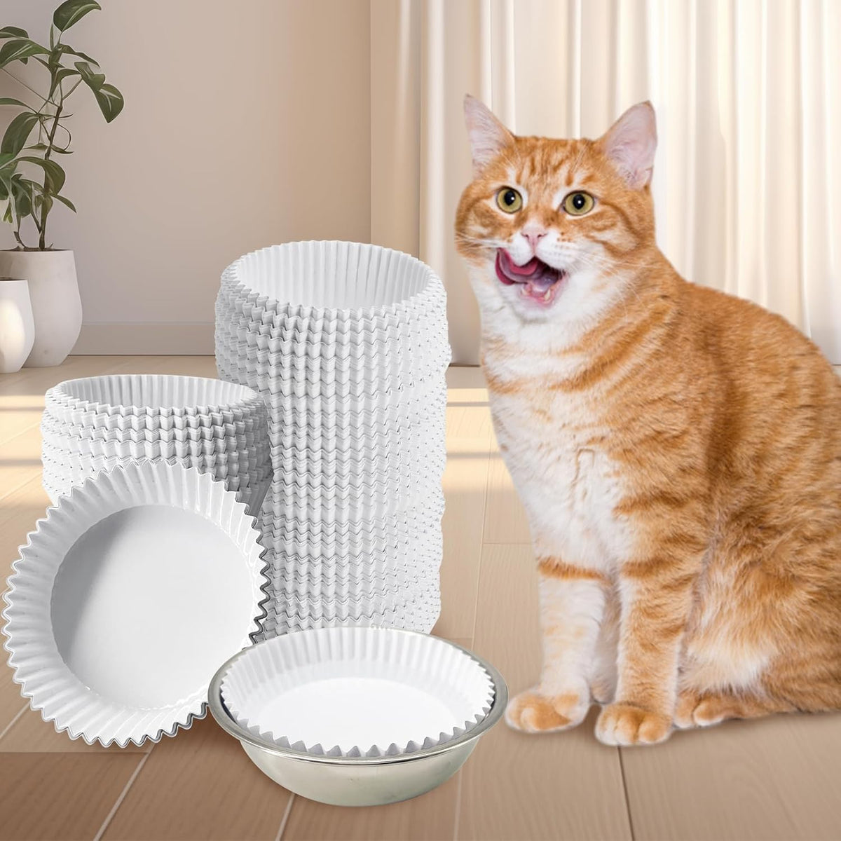 302 Pcs Disposable Cat Food Bowls Set with Pet Feeding Stainless Steel Dish
