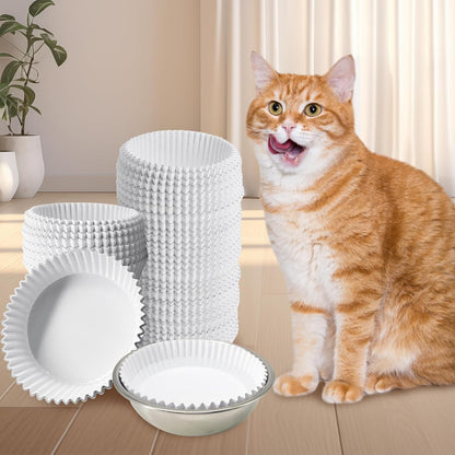 302 Pcs Disposable Cat Food Bowls Set with Pet Feeding Stainless Steel Dish