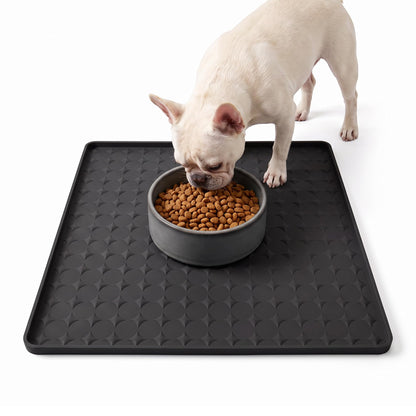 Extra Large 34x22 Inch Machine Washable Silicone Pet Food Mat - Waterproof Dog & Cat Bowl Mat with Raised Edge, Non-Slip Floor Protector for Large Dogs, Multi-Pet Homes (Grey)