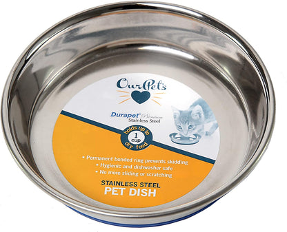 Our Pets DuraPet Stainless Steel Non-Slip (Cat Food Bowl or Water Bowl) (Holds up to 1 Cup of Wet or Dry Food) Easy to Clean