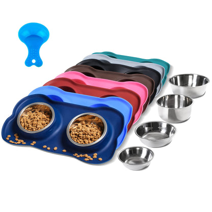 Hubulk Pet Dog Bowls 2 Stainless Steel Dog Bowl with No Spill Non-Skid Silicone Mat + Pet Food Scoop Water and Food Feeder Bowls for Feeding Small Medium Large Dogs Cats Puppies (M, Black)