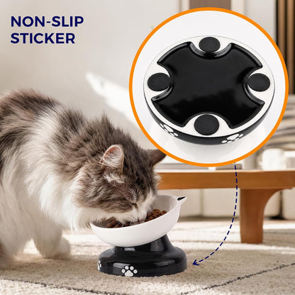 Y YHY Ceramic Cat Slow Feeder, Elevated Dog Food Bowl Tilted Design, Slow Feeder Bowl no Black Chin, Cat Shape for Dry and Wet Food