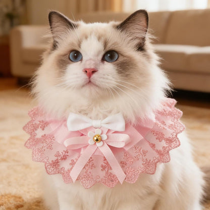 GLOGLOW Princess Style Lace Small Dog Bandana Collar with Bow Flower,Pink