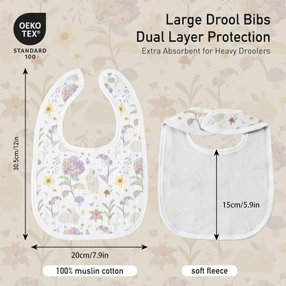 Muslin Bibs for Baby Girl, Adjustable Fit for Drooling and Teething Toddler