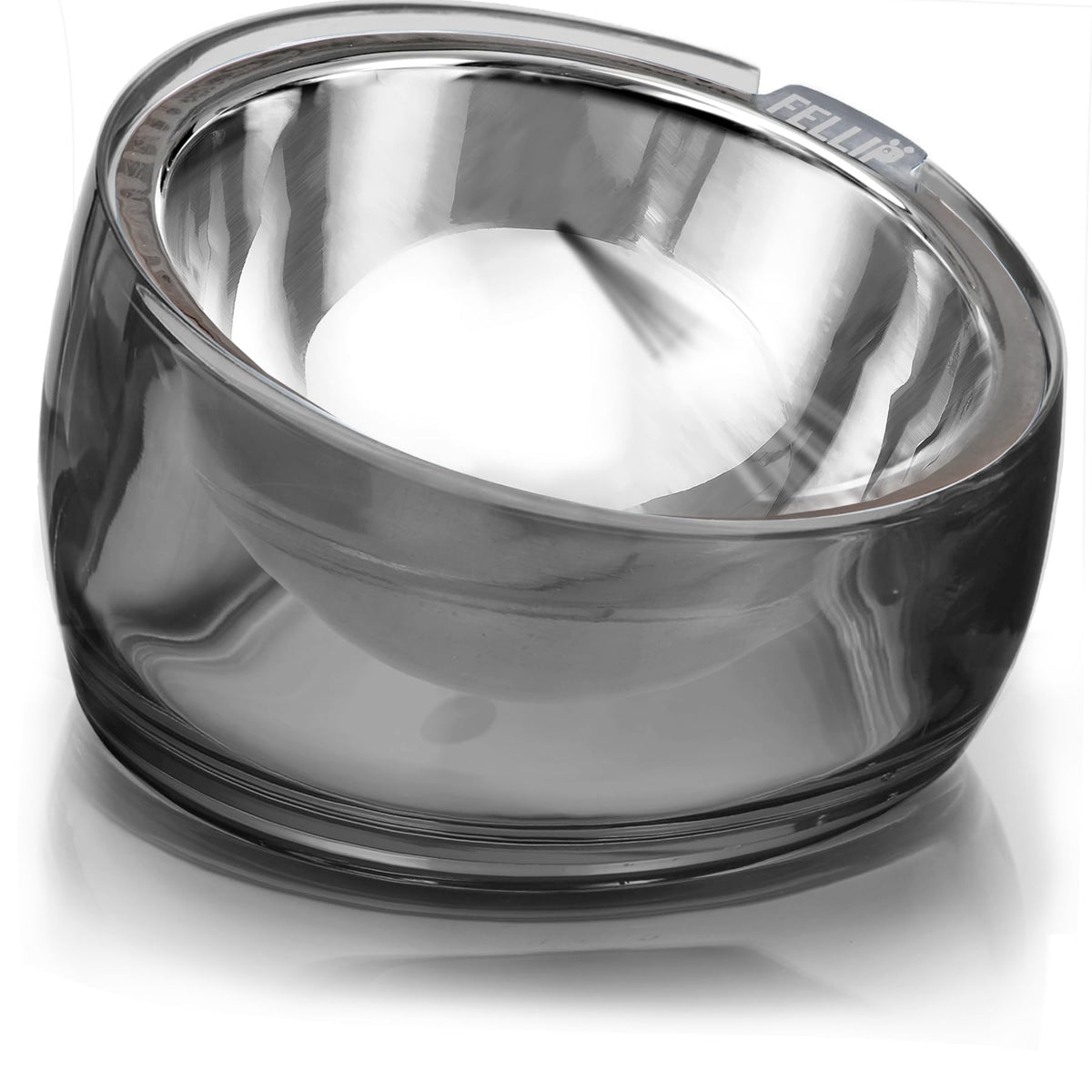 Felli Oblik Elevated Cat Bowl Removable Stainless Steel Wide Dish for Dry Wet Food Feeding & Dishwasher Clean, Slanted Whisker Fatigue Friendly Metal Plate (Classic, 0.5 Cups Shallow Dish)