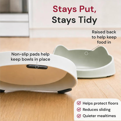 7 Ruby Road Shallow Cat & Kitten Food Bowls, Whisker Friendly, Set of 2