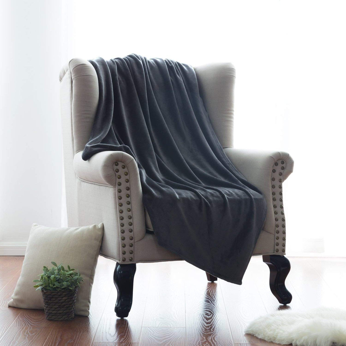 Bedsure GentleSoft Fleece Blanket Twin Size Grey - 300GSM Lightweight Plush Fuzzy Cozy Soft Warm Blanket for Bed, Sofa, Couch, Travel, Camping, 60x80 inches