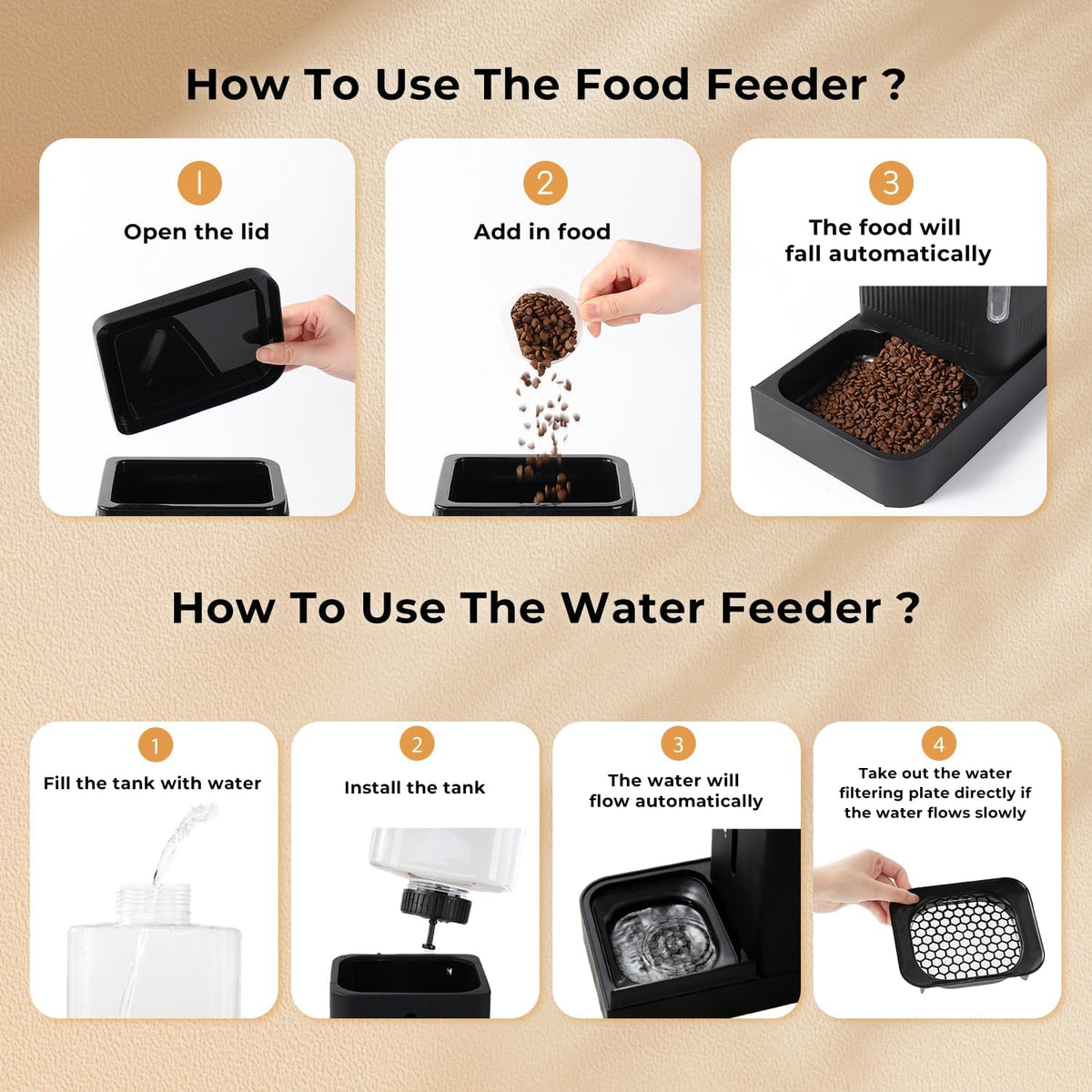 ZOMISIA Automatic Cat Feeder, Gravity Cat Food Dispenser, 0.8Gal x 2, Black