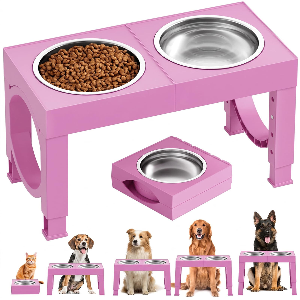 XIAZ Elevated Dog Bowls Large Breed Raised Dogs Bowl Stand Large/Medium Sized Dog Slow Feeder Dogs Bowls Food Water Stands 5 Heights Adjustable 9/11/12/14in Pet Feeder Dish Station