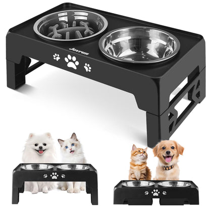 Jovrun Elevated Dog Bowls for Medium Large Size Dogs, Non-Slip Dog Feeder with 1*Stainless Steel Dishes & 1*Slow Feeder Bowl, 5 Heights Adjustable Raised Bowls to 3.15″-8.66″-9.84″-11.02″-12.2″