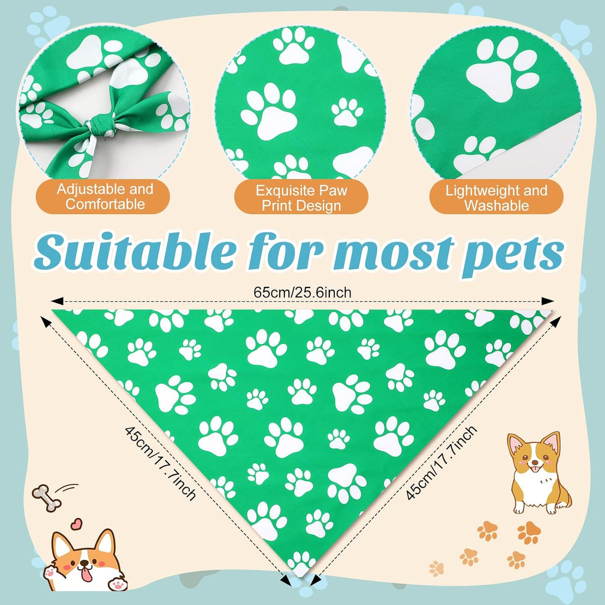 Sanwuta 60 Pcs Paw Print Dog Bandanas Bulk, National Dog Day Party