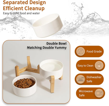 Elevated Ceramic Dog Bowl, 3.6 Cups Dog Food and Water Bowl Set with Stand