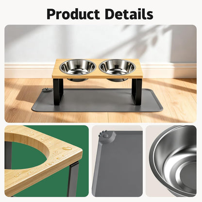 Elevated Tilted Cat Food Bowls with Mat, 304 Stainless Steel 2 Water Bowls