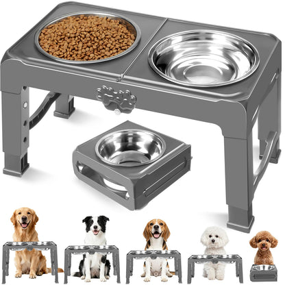 COMESOON Elevated Dog Bowls, 4 Height Adjustable Raised Bowl Stand with 2 Thick 50oz Stainless Steel Food Bowls Non-Slip Feeder Adjusts to 3.7'', 9.2'', 10.75'', 12.36'' Black, (DB-W01)