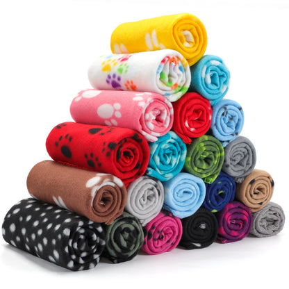 Eccliy 20 Pcs Puppy Blanket Fleece Pet Dog Throw, Paw, 28 x 24 Inch