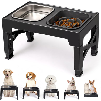 Niubya Elevated Dog Bowls with 2 Stainless Steel Dog Food Bowls, Raised Dog Bowl Adjusts to 5 Heights (3.15", 8.66", 9.84",11.02", 12.2") for Small Medium and Large Dogs