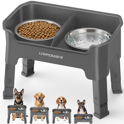 URPOWER Elevated Dog Bowls, 3-in-1 Double Deck Raised Dog Bowl Stand