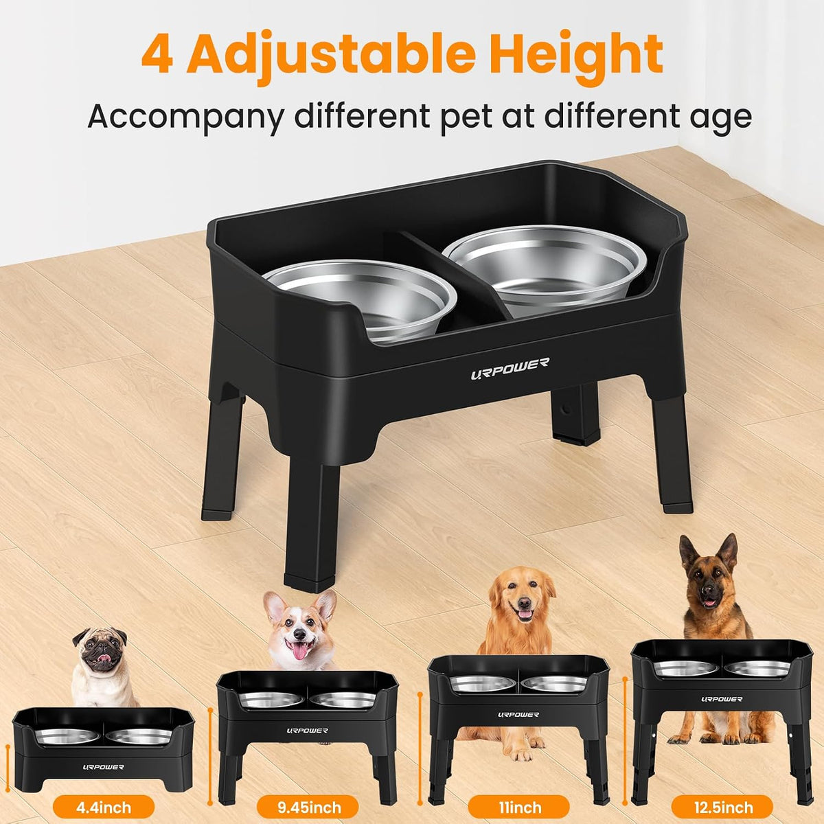 URPOWER Elevated Dog Bowls, 3-in-1 Double Deck Raised Dog Bowl Stand