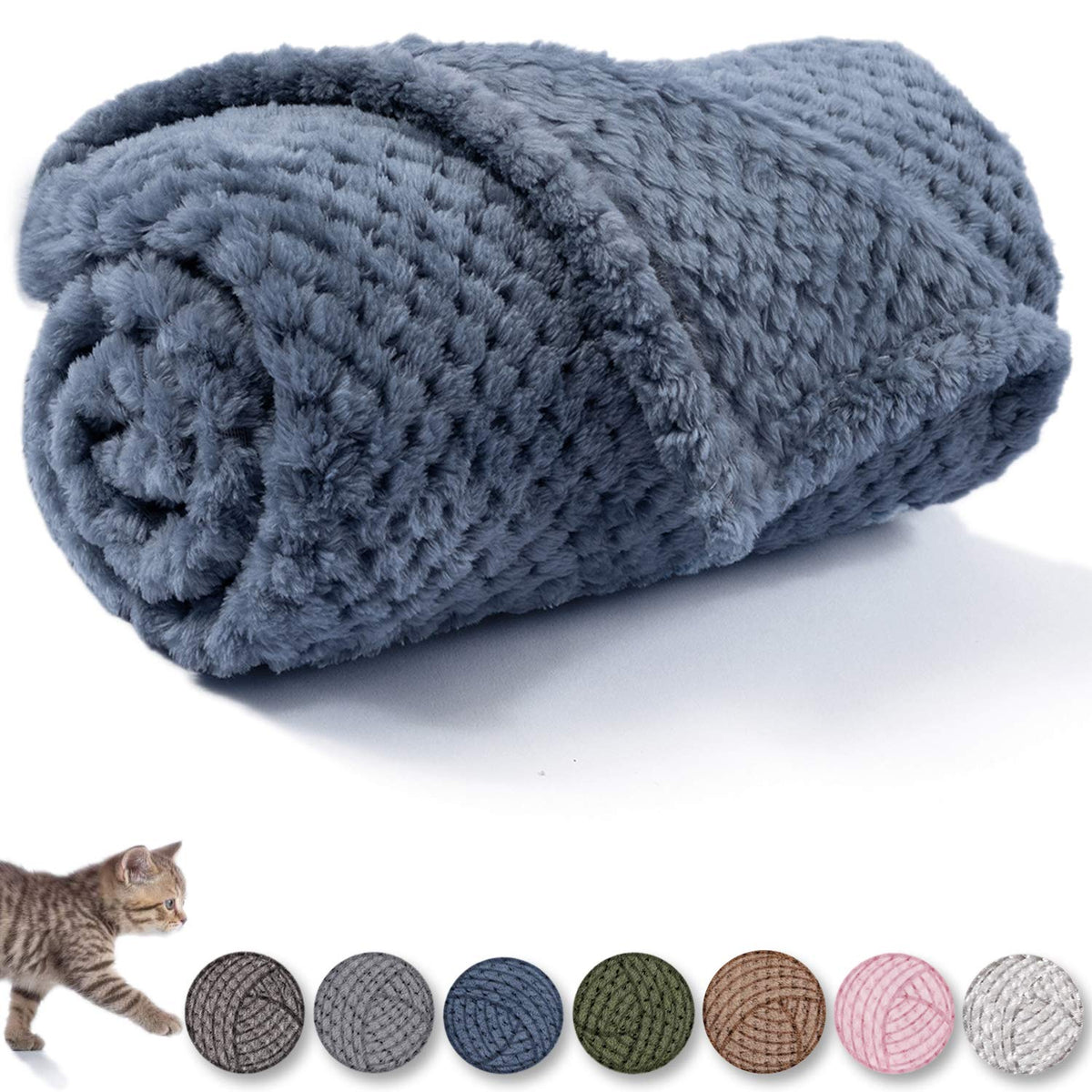Warm Soft Fuzzy Dog or Cat Blanket, Plush Fleece Throws for Puppy, Kitten, Medium, Large Dogs - Blue (M/32" x 40")