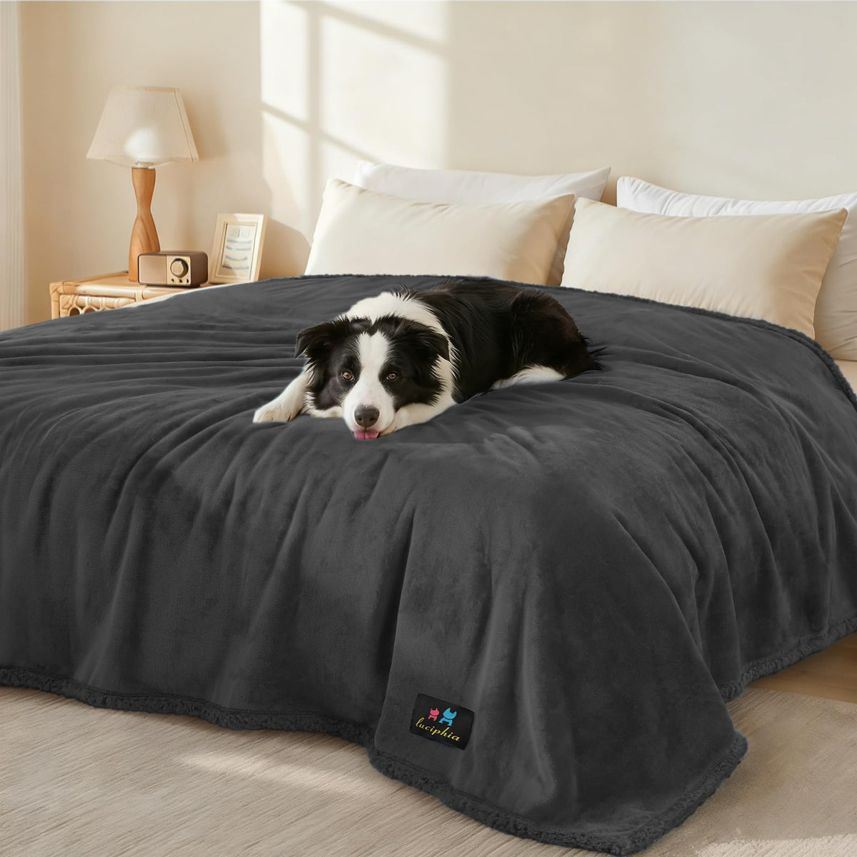 Luciphia Waterproof Blanket for Large Dog, Reversible Sherpa Bed Cover