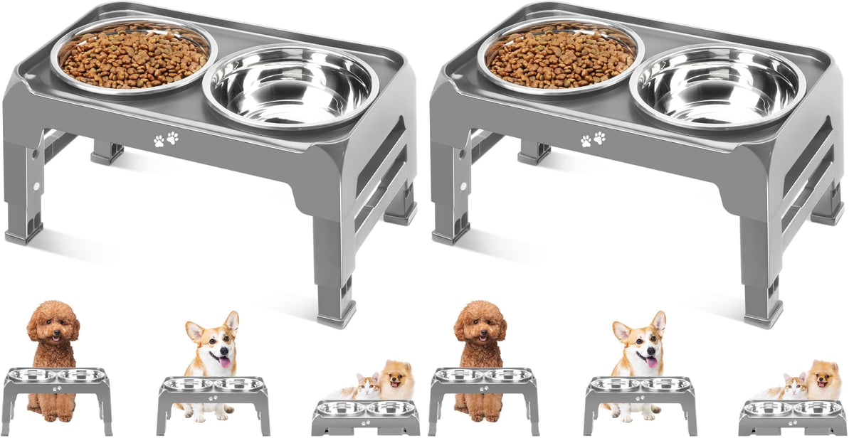 COMESOON Elevated Dog Bowls for Small Medium Dogs, 3 Height Adjustable Raised Stand with 2 Thick 6" Stainless Steel Food Bowls, Non-Slip Feeder Adjusts to 2.75", 6", 7.5", Black