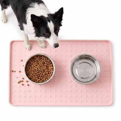 Extra Large 34x22 Inch Machine Washable Silicone Pet Food Mat - Waterproof Dog & Cat Bowl Mat with Raised Edge, Non-Slip Floor Protector for Large Dogs, Multi-Pet Homes (Grey)