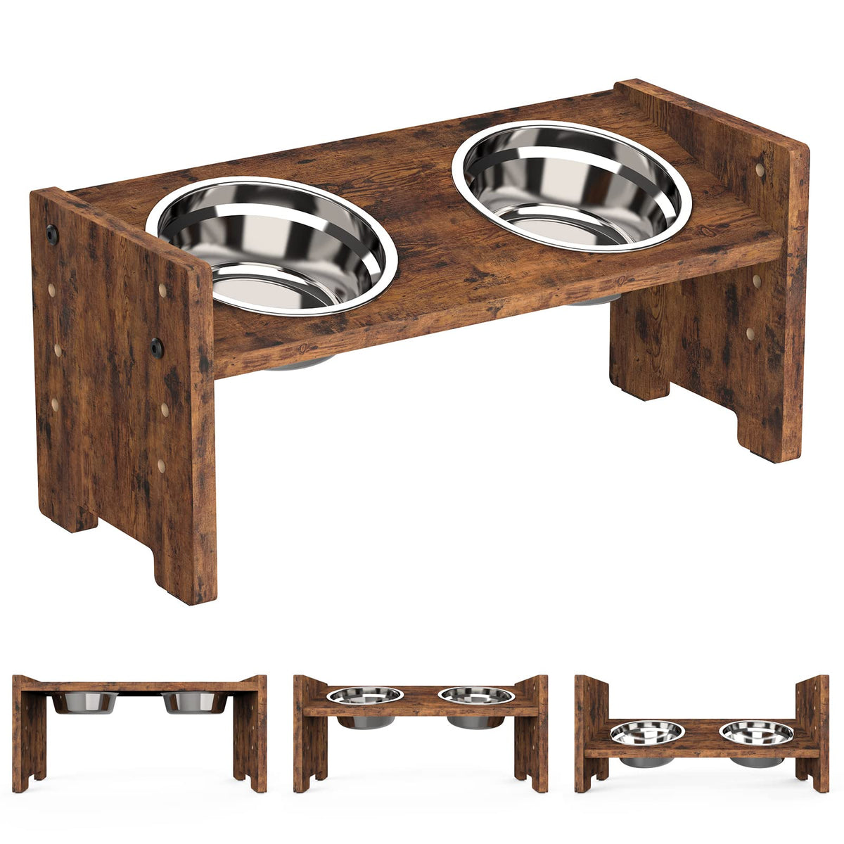 Vantic Elevated Dog Bowls, Raised Dog Bowl Stand Adjustable Small, Natural