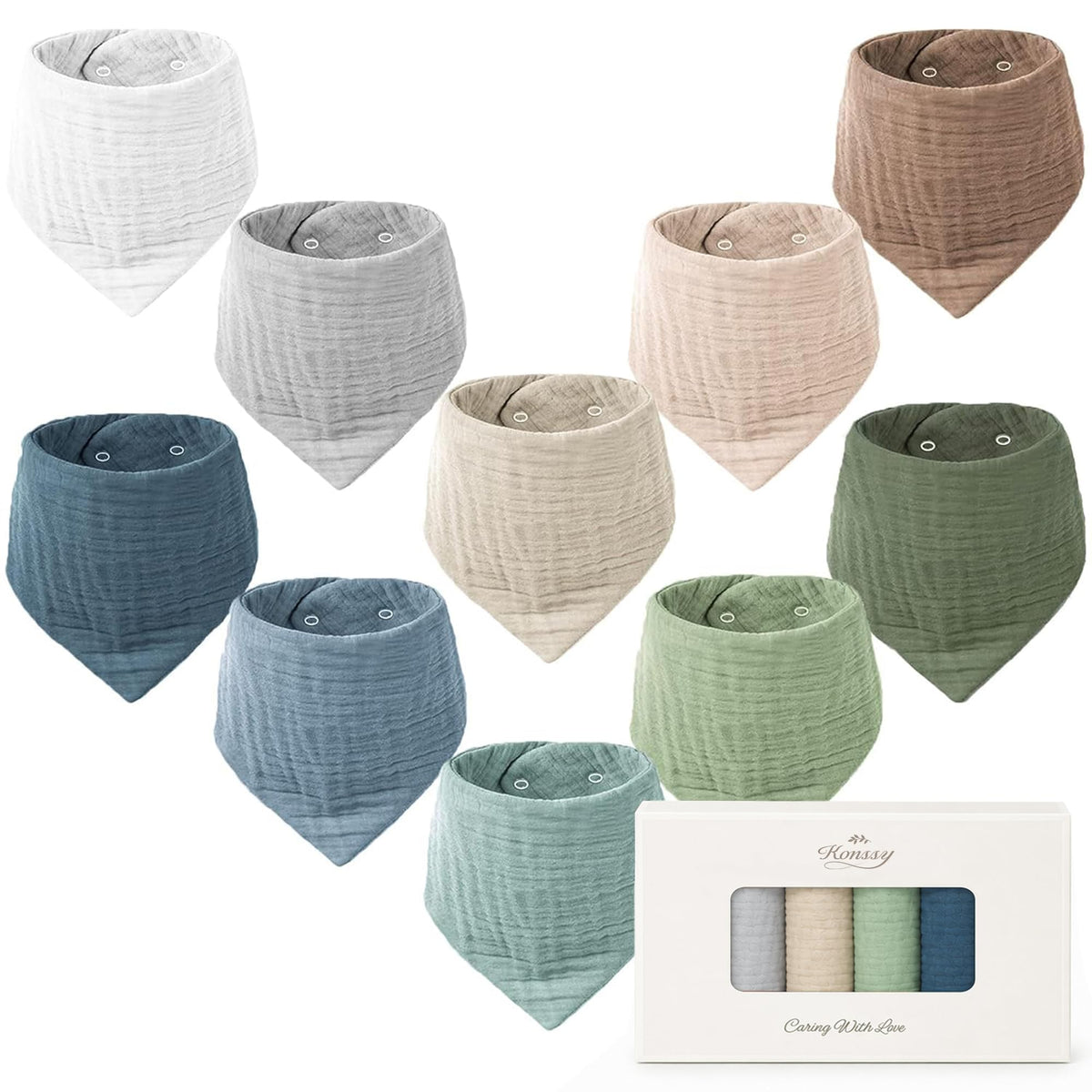 Konssy 10 Pack Baby Muslin Bandana Bibs for Drooling and Teething