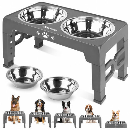 Jovrun Elevated Dog Bowls for Small Dogs and Cats, Non-Slip Cat Bowls with 2 Thick 5.5" Stainless Steel Dishes, Dog Feeder 2 Heights Adjustable to 2.6"-5.3"