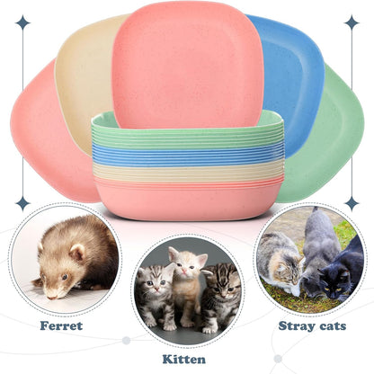 Tioncy 24 Pcs Cat Food Bowls Shallow, Blue, Green, Pink, Beige, Classic