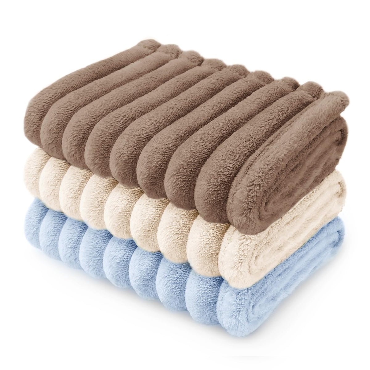LINENLUX 1 Pack 3 Fleece Dog Blanket Soft Warm Cat Beige/Pink/Grey Small