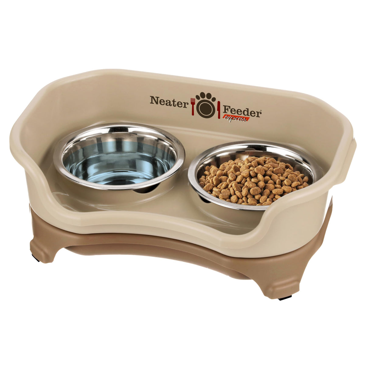 Neater Feeder Express Mess Proof Dog Bowls Elevated for Small Breeds under 15 Lb, Made in USA, No Spill Raised Dog Food Bowl Stand, Stainless Steel Food and Water Bowl Set, Feeding Station, Cappuccino