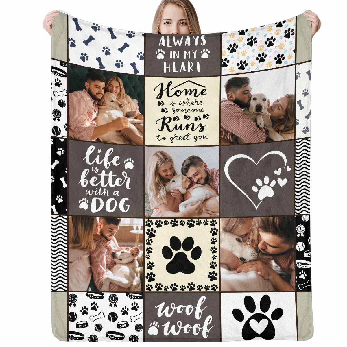 Custom Blanket with Pet Picture & Name, Personalized Photo Funny Cat Dog Face Throw Blanket, Printed Soft Warm Plush Fleece Customized Blanket for Couch Bed Sofa, Gifts for Dog Dad Mom Pet Lovers