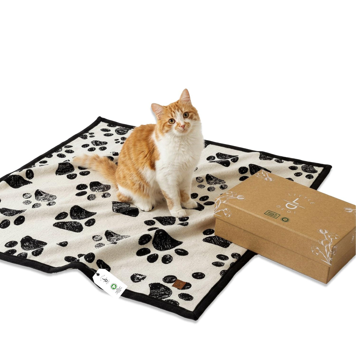 Small Pet Blanket - 100% Organic Cotton, Double Layer Plush Sherpa, Soft Plush, Blue Paw Jacquard Knit, 30"x40", Small Dog Blanket, Ideal Cat Blanket - Soft and Warm