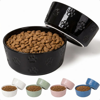 Ceramic Dog Bowl Set of 2 with Anti-Skid Base, 5.5"W x 2"H, 2 Cup Capacity
