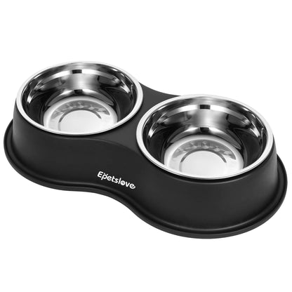 Epetslove Stainless Steel Dog Bowls Double Non-Slip Dog Water and Food Bowl