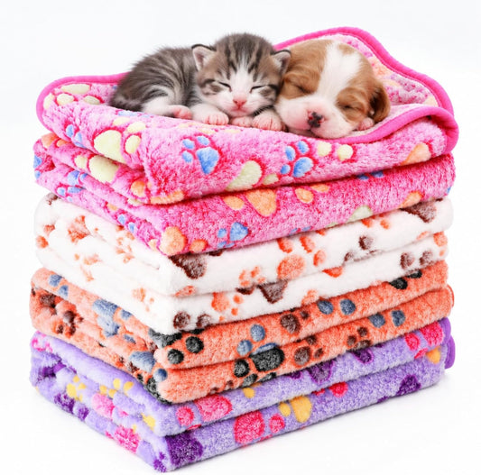 Tatuo 4 Pcs Fleece Dog Blankets for Puppy Cat, Mixed, 24 x 16 in, Paw