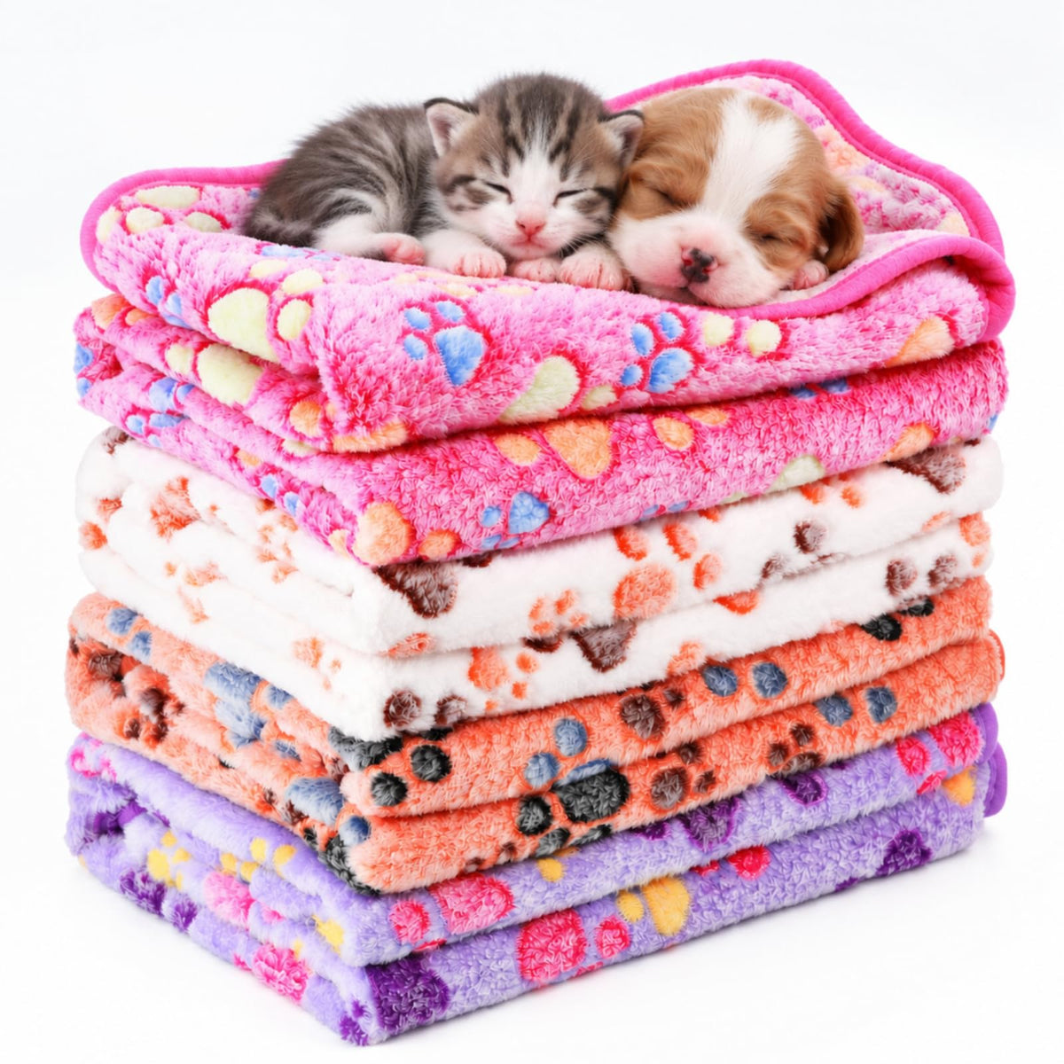 Tatuo 4 Pcs Fleece Dog Blankets for Puppy Cat, Mixed, 24 x 16 in, Paw
