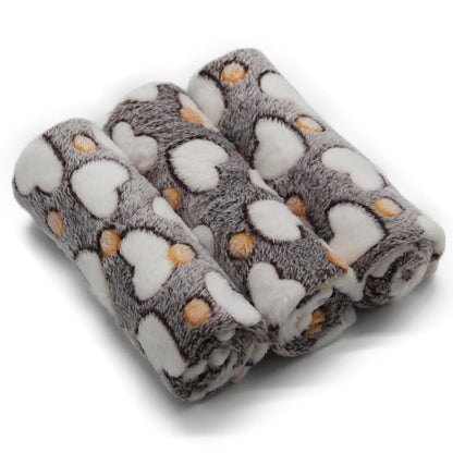 1 Pack 3 Puppy Blankets Super Soft Warm Sleep Mat Grey Cute Print Fluffy Fleece Pet Flannel Throw Dog Blankets for Small Dogs Cats,Star&Bone&Love-Medium(29"x20")