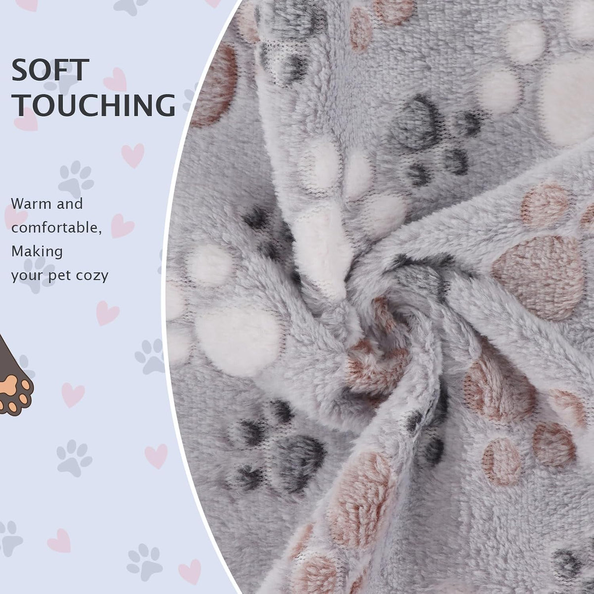 BVAGSS 6 Pack Small Dog Blanket, Super Soft Warm Pet Cover Blankets, Paw Print Puppy Fleece Flannel Blanket for Small Medium Dogs and Cats MW003