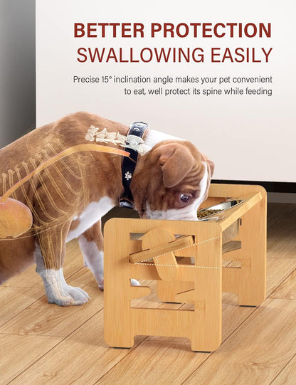 Vantic Elevated Dog Bowls, Raised Dog Bowl Stand Adjustable Small, Natural