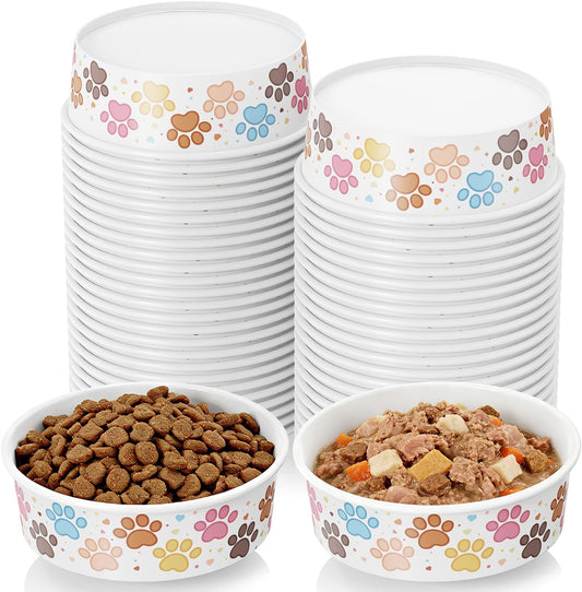 50Pack Disposable Dog Bowls, 16oz Paper Pet Bowls for Cats and Dogs
