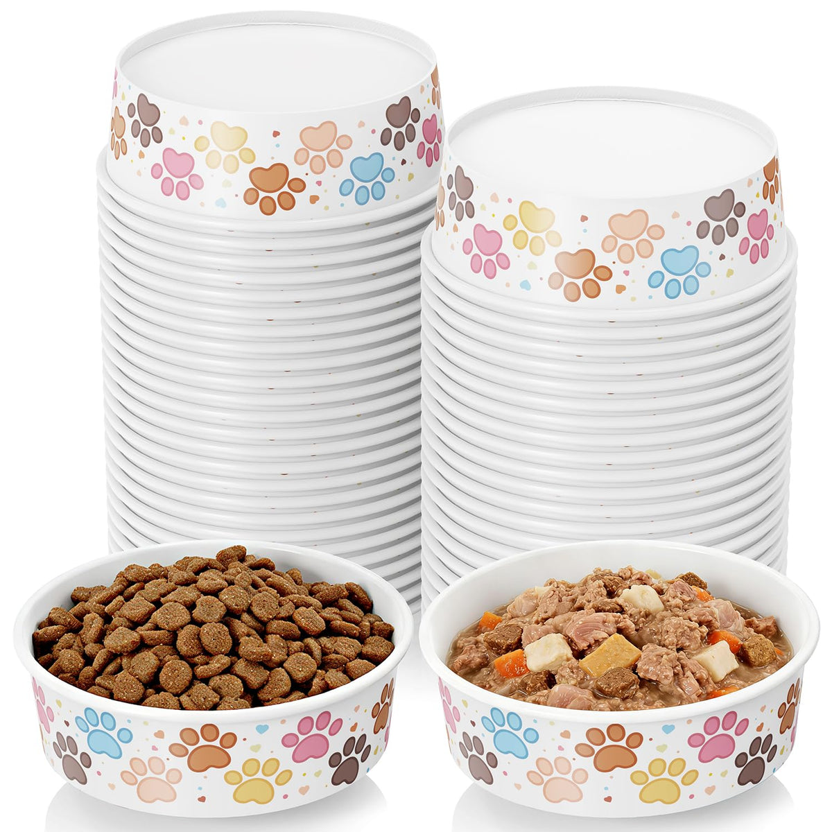 50Pack Disposable Dog Bowls, 16oz Paper Pet Bowls for Cats and Dogs
